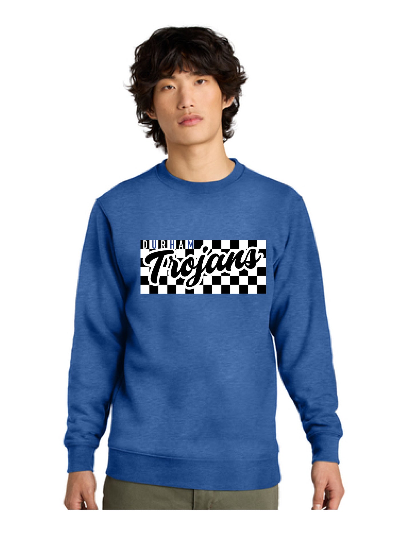 Royal Blue Crewneck-Checkered Design