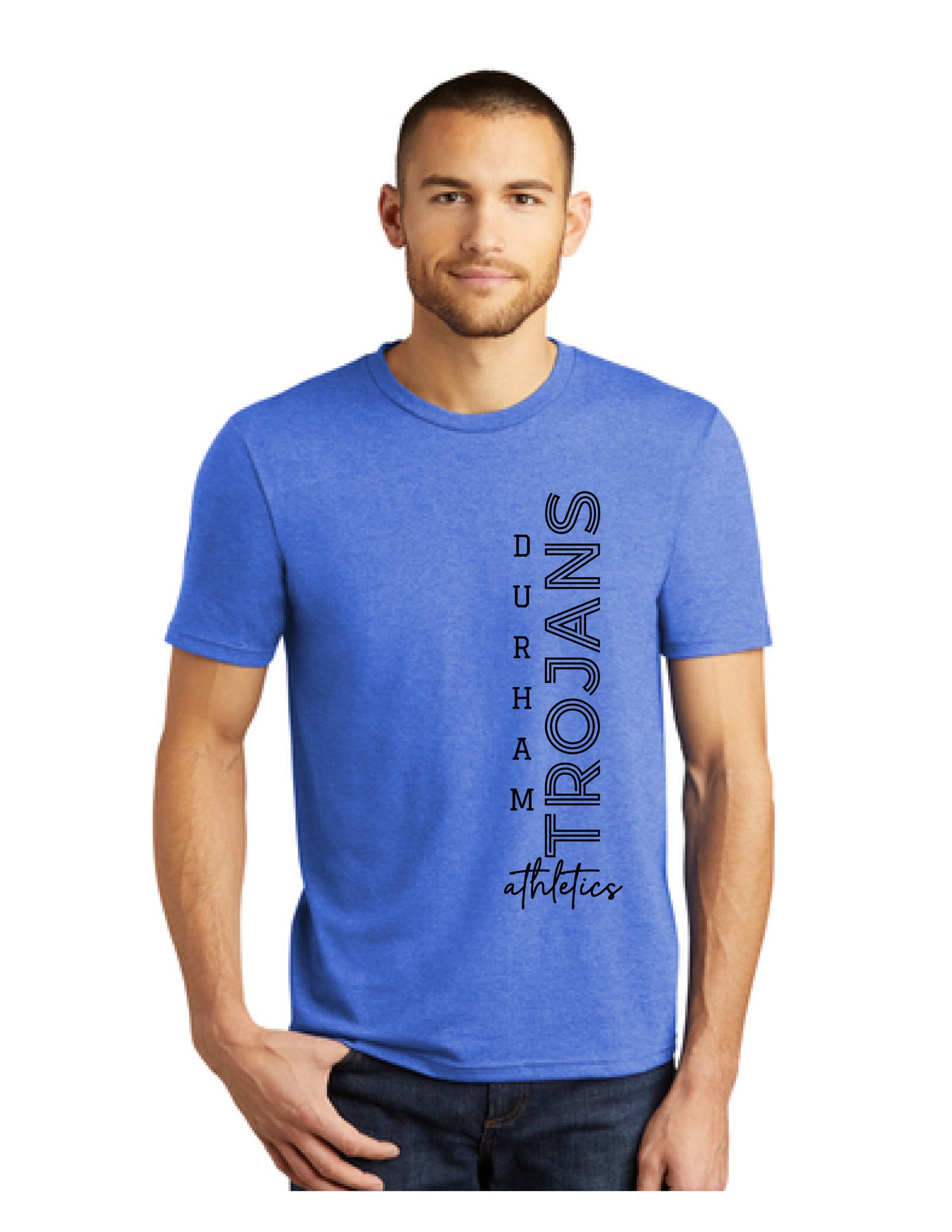 Men's Royal Blue Tee-Vertical Durham Trojans Design