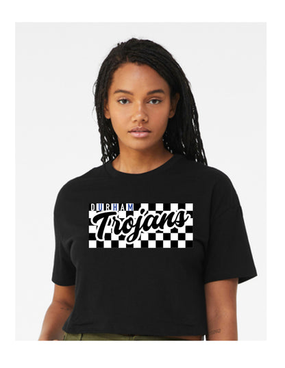 Women's Black Cropped Tee-Checkered Design