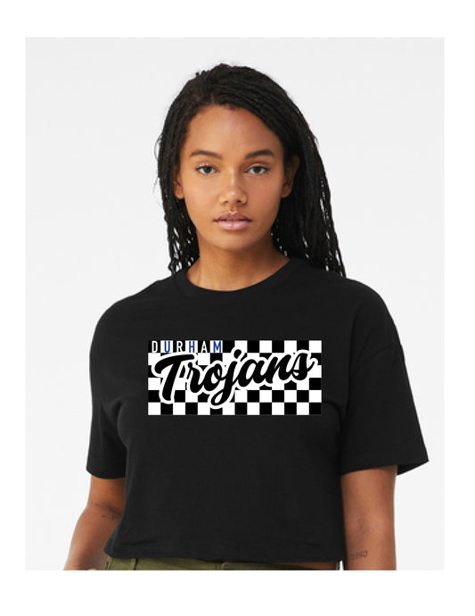 Women's Black Cropped Tee-Checkered Design
