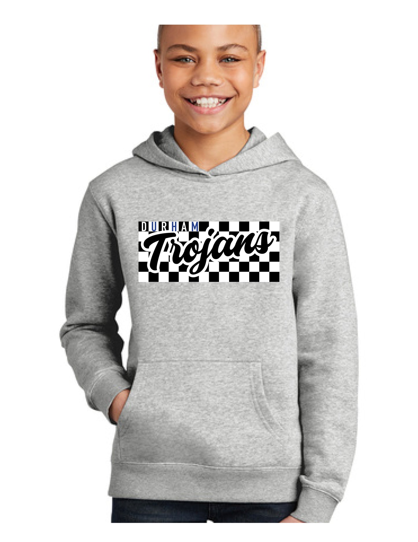 Youth Gray Hoodie-Checkered Design