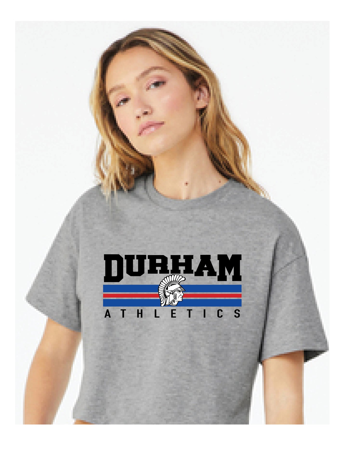 Women's Gray Cropped Tee-Durham Athletics Stripe Design