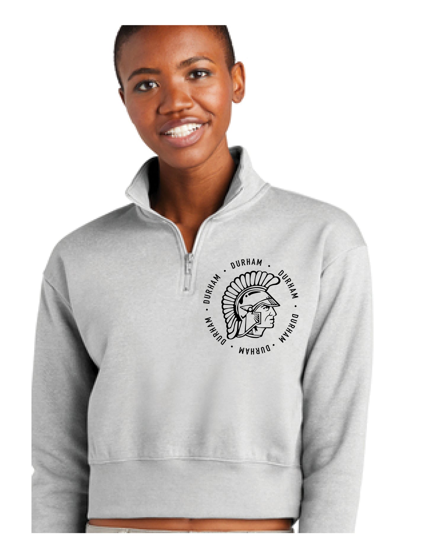 Women's Gray 1/4 Zip Sweatshirt-Trojan Embroidery