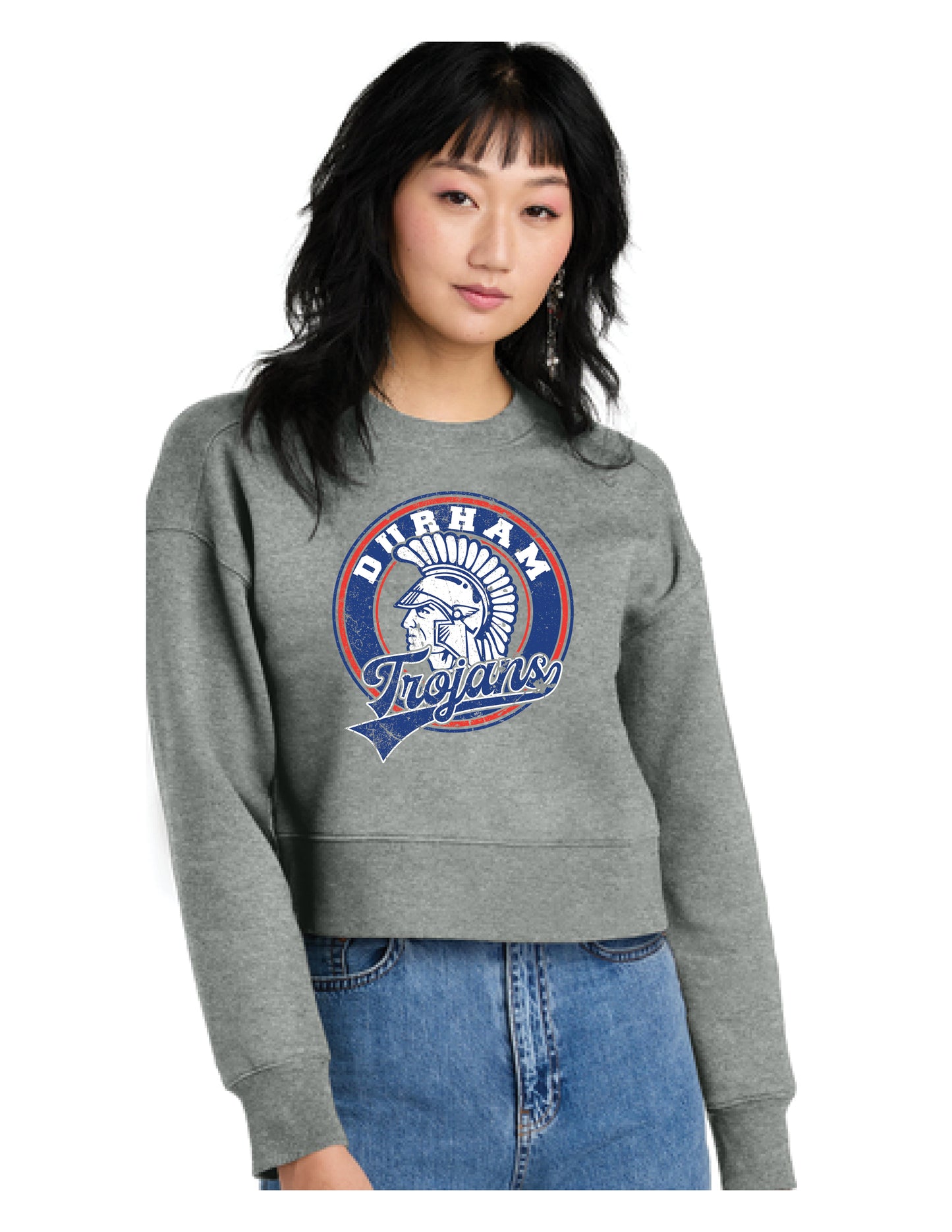 Women's Gray Cropped Crewneck-Vintage Design