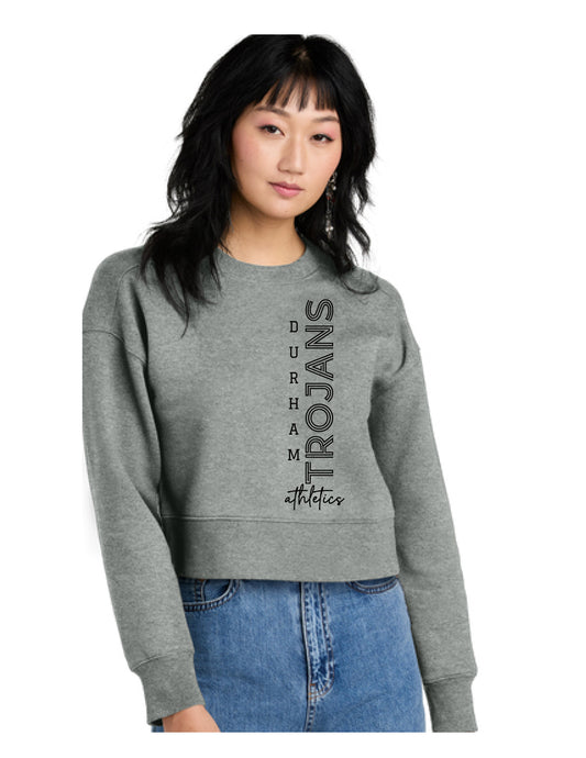 Women's Gray Cropped Crewneck-Vertical Trojans Athletics Design