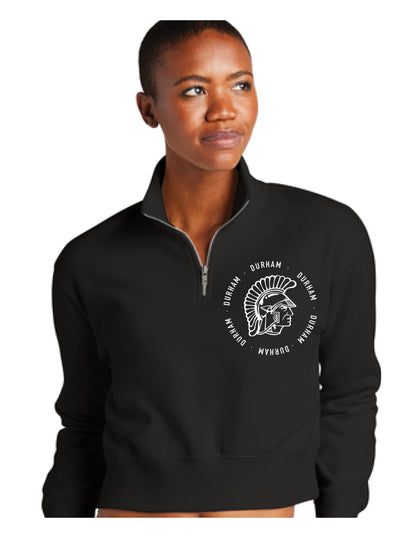 Women's Black 1/4 zip Sweatshirt-Trojan Embroidery