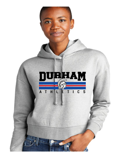 Women's Gray Cropped Hoodie-Durham Athletics Stripe Design