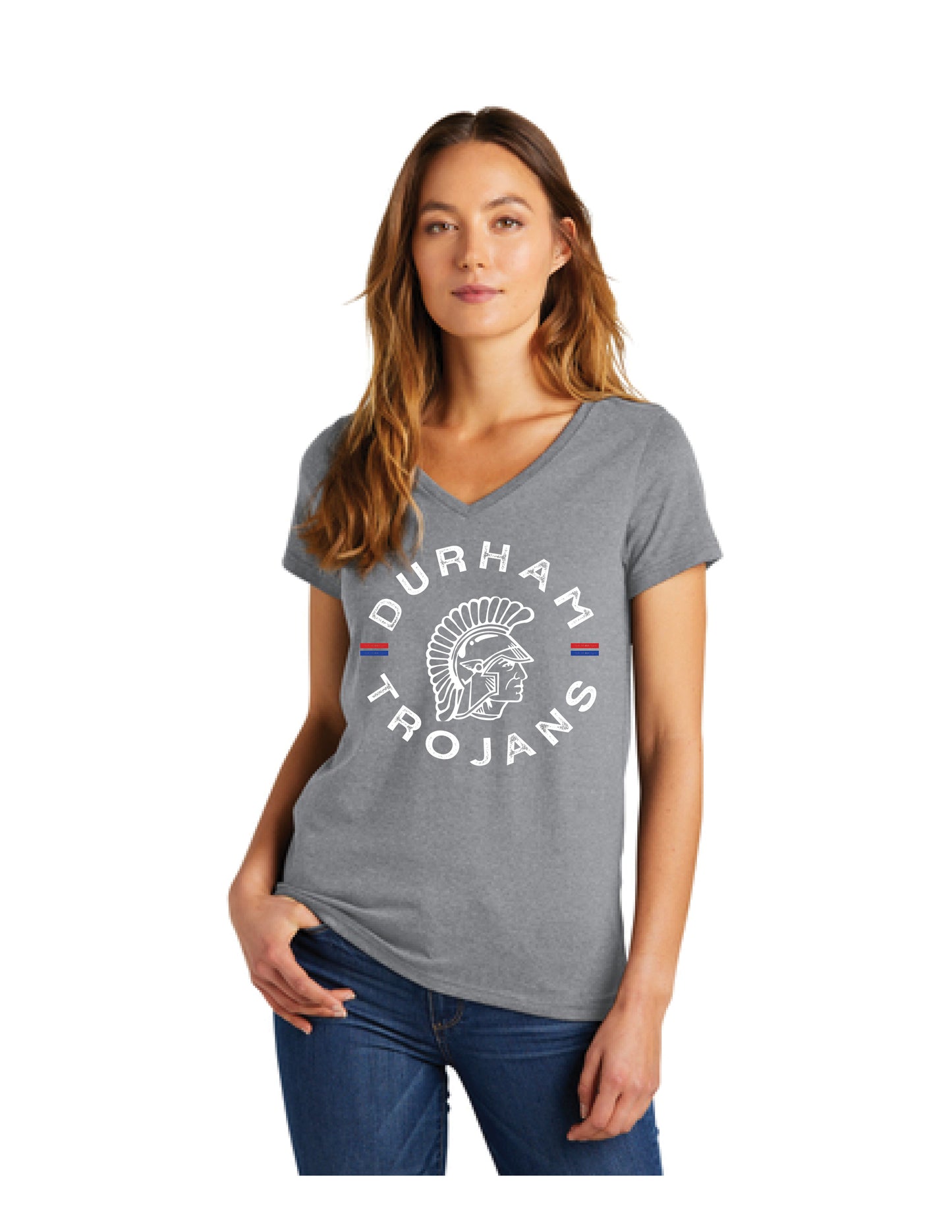 Women's Gray Durham Trojans V-Neck T-shirt